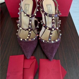 Valentino Garavani Burgundy Suede Studded Heels